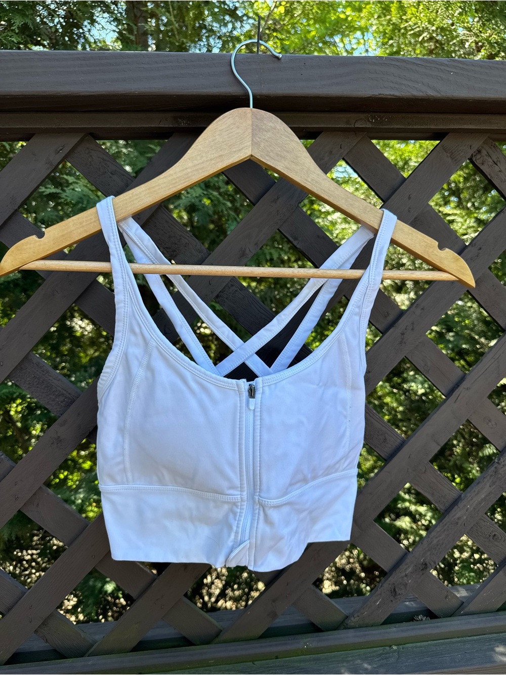 White Front-Zip Sports Bra with Crisscross Back